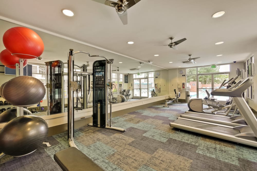 Treadmills in the fitness center at Mia in Palo Alto, California