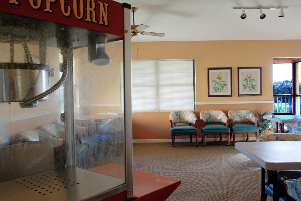 A popcorn machine at Bayside Terrace in Pinellas Park, Florida