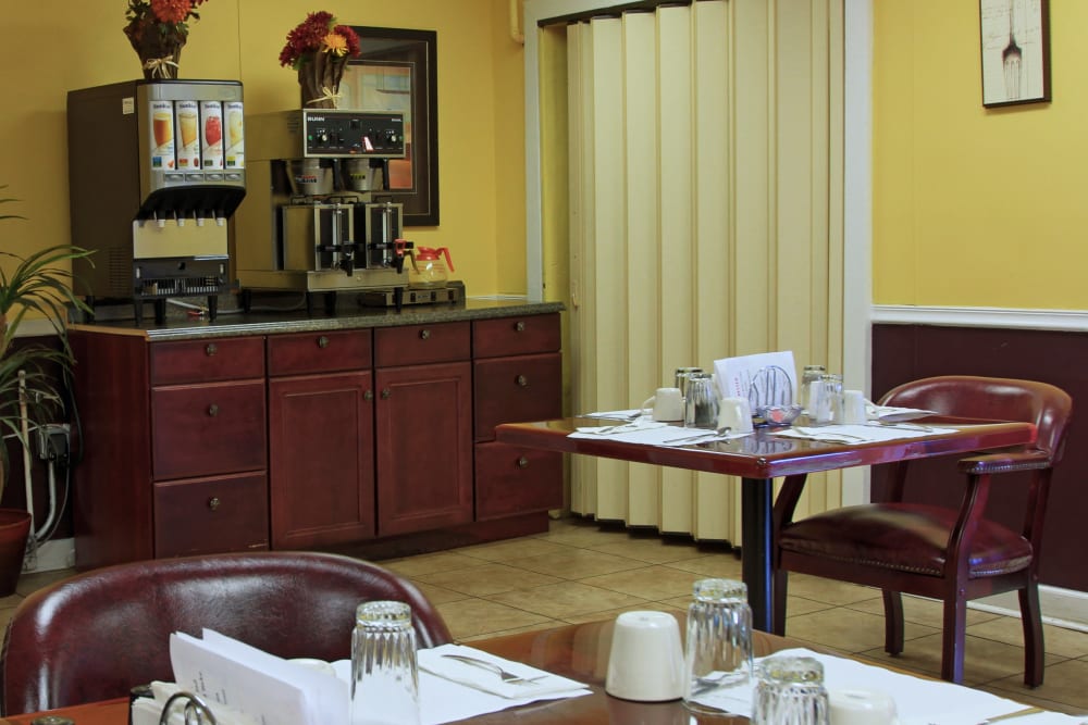 Enjoy a cup of coffee in the breakfast dining area at Bradenton Oaks in Bradenton, Florida