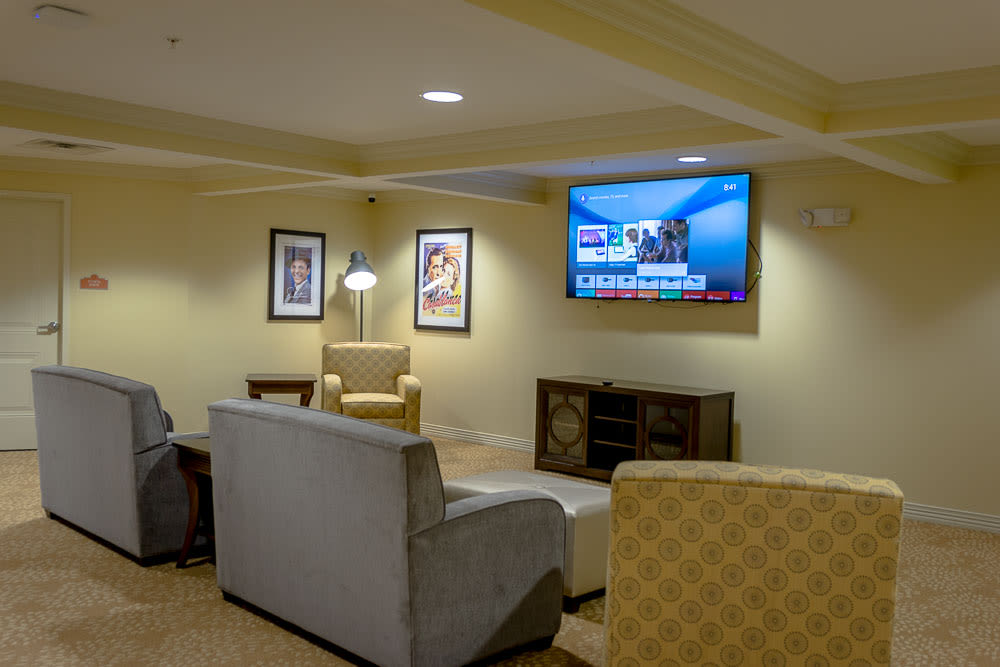 A large television in one of the community areas at Gentry Park Orlando in Orlando, Florida