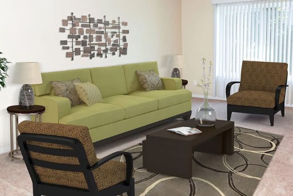 Living room at Newcastle Apartments & Townhomes in Rochester, New York
