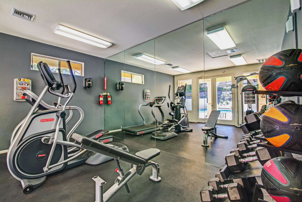 Well-equipped onsite fitness center at Sofi Canyon Hills in San Diego, California