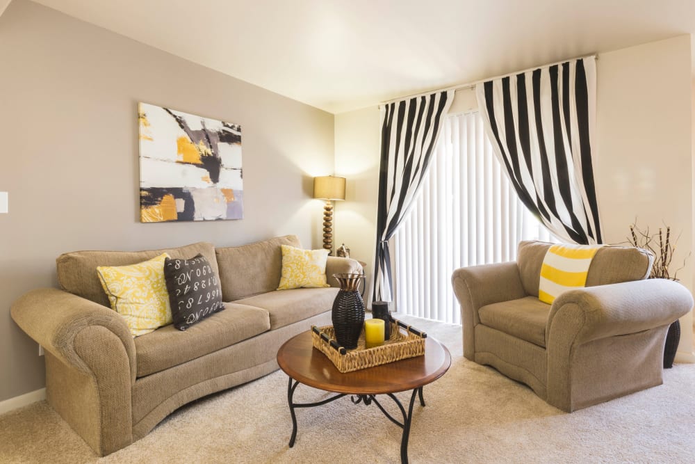 Bright living room at Hickory Woods Apartments in Roanoke, Virginia