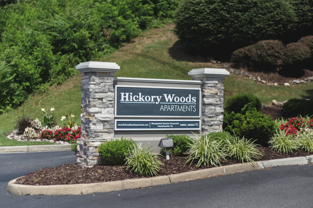 Front sign at Hickory Woods Apartments in Roanoke, Virginia