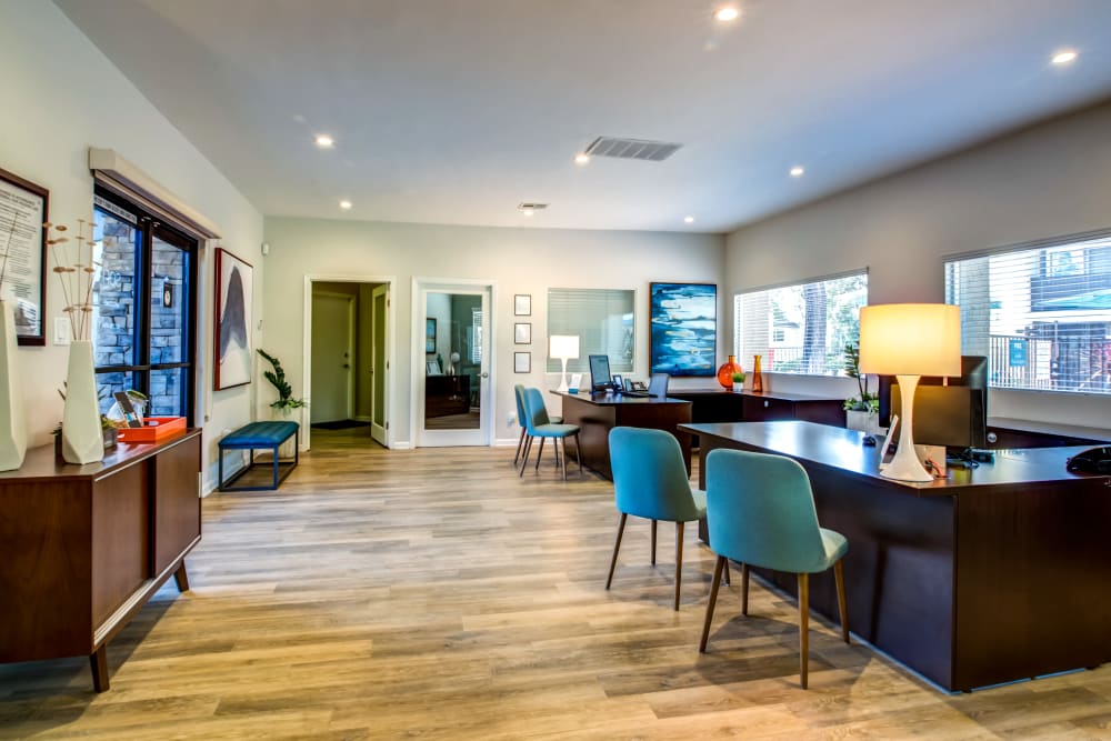 Interior view of the well-decorated leasing office at Sofi Poway in Poway, California