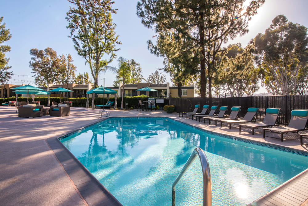 Serene and sunny morning at the pool at Sofi Poway in Poway, California