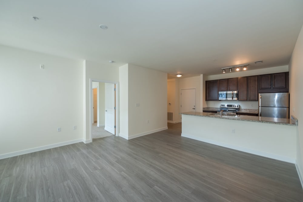 Large living room with wood-style flooring at Indigo 19 in Virginia Beach, Virginia