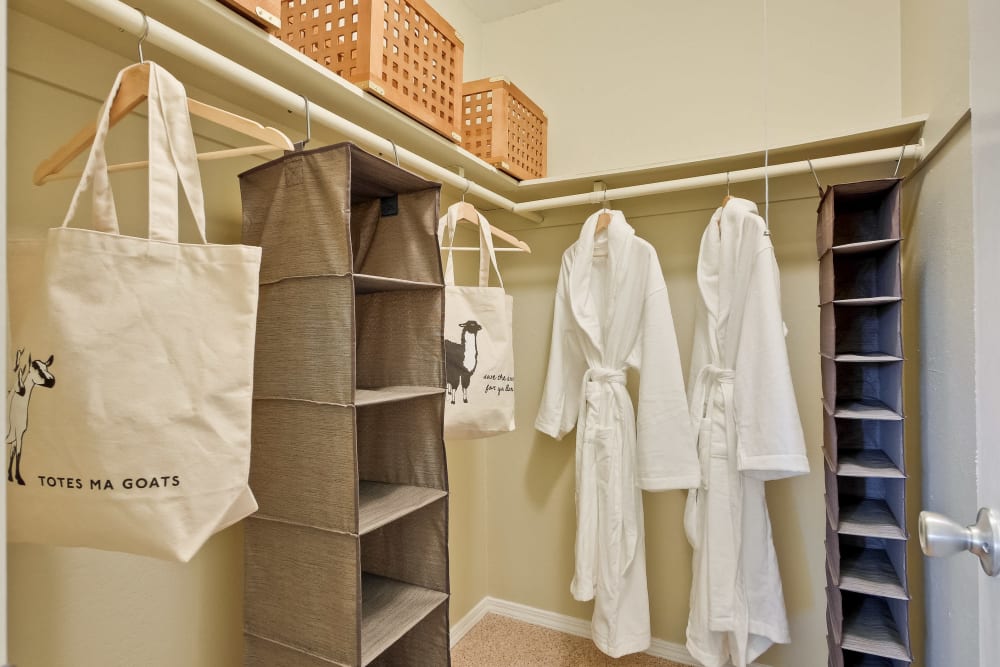 Large walk-in closet in a model home at Sofi at Los Gatos Creek in San Jose, California