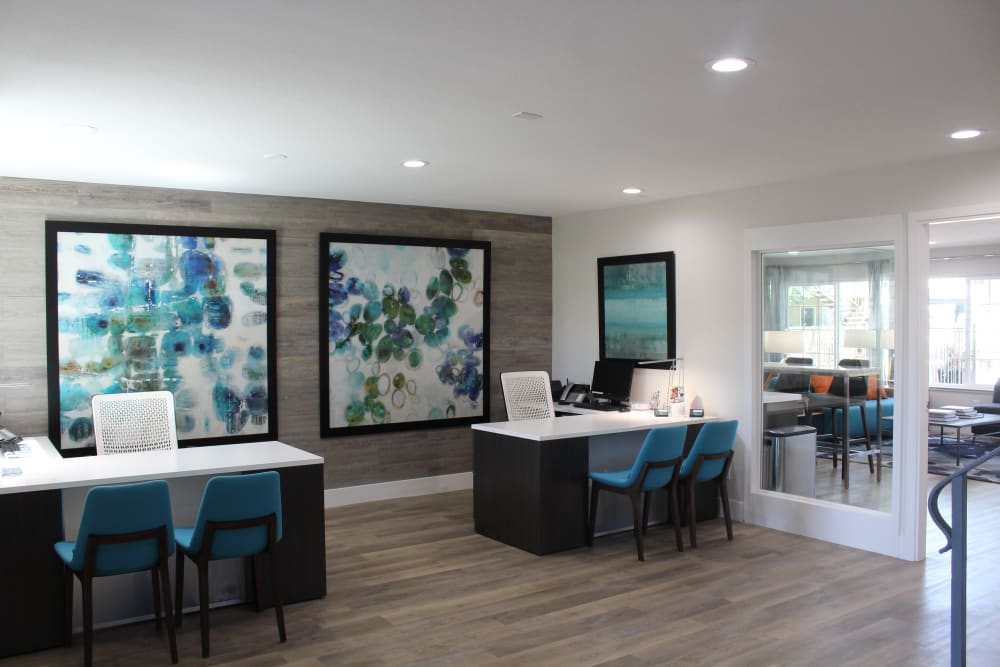 Leasing office interior at Sofi at Los Gatos Creek in San Jose, California