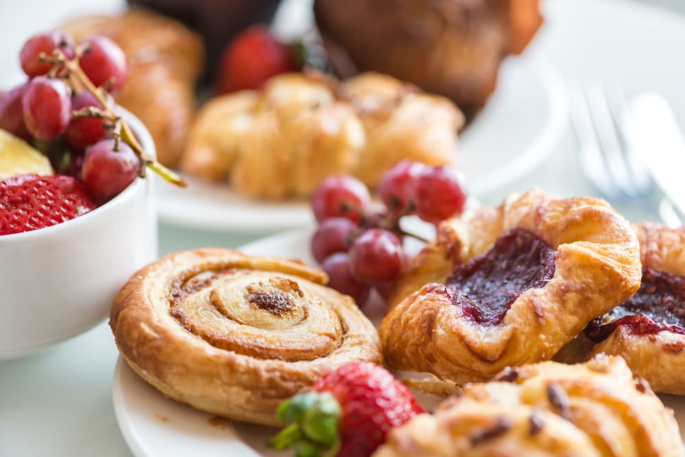 breakfast spread of fruit and pastry at Hillhaven in Adelphi, Maryland