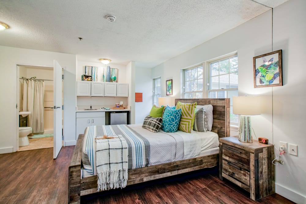 Hardwood-style floors in a bedroom at Wood Haven in Tewksbury, Massachusetts