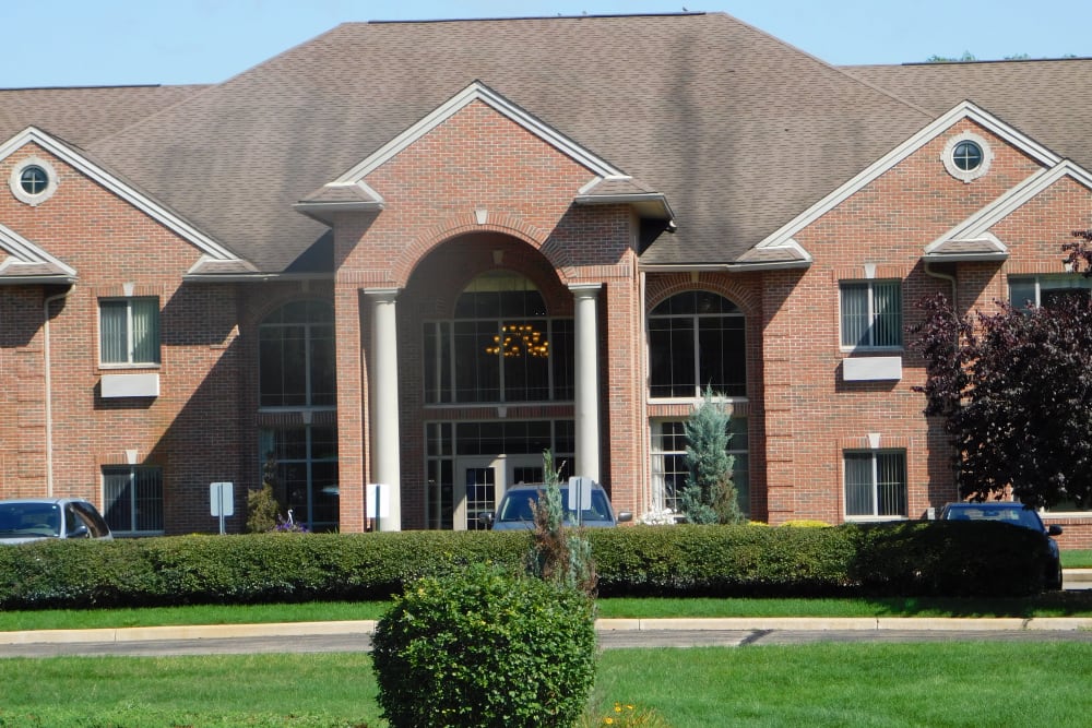 Sunny front entrance at Brentwood at Elkhart in Elkhart, Indiana