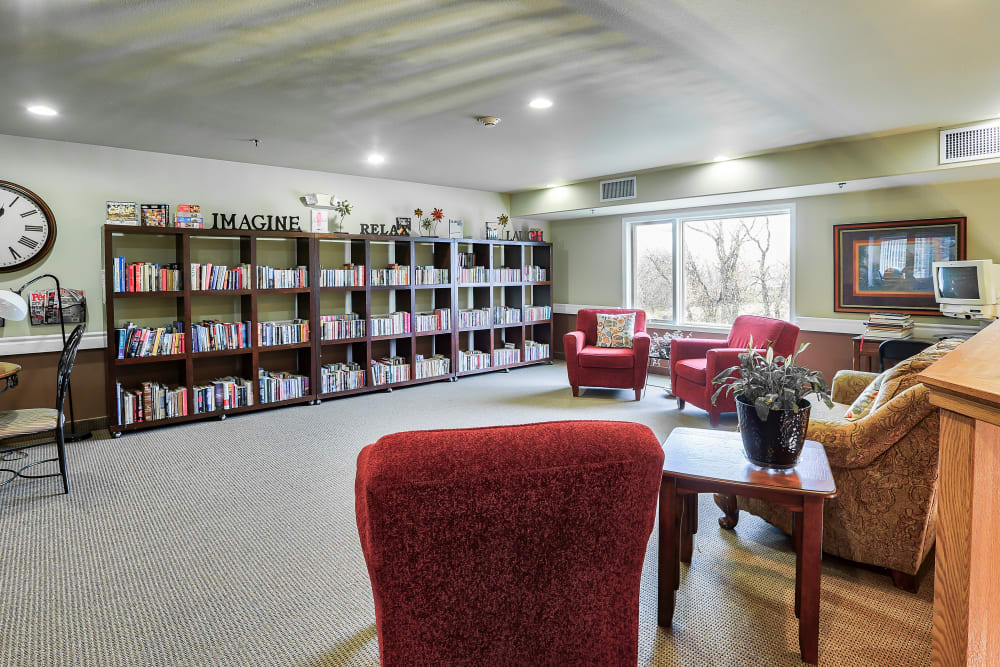 A reading room at The Wellington in Minot, North Dakota