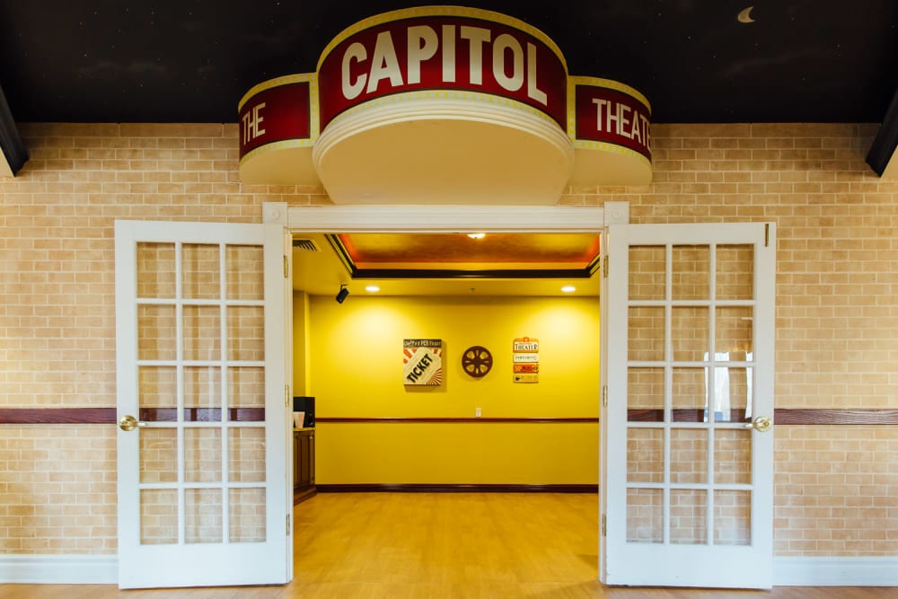 Entrance to the movie theater at The Woods of Caledonia in Racine, Wisconsin