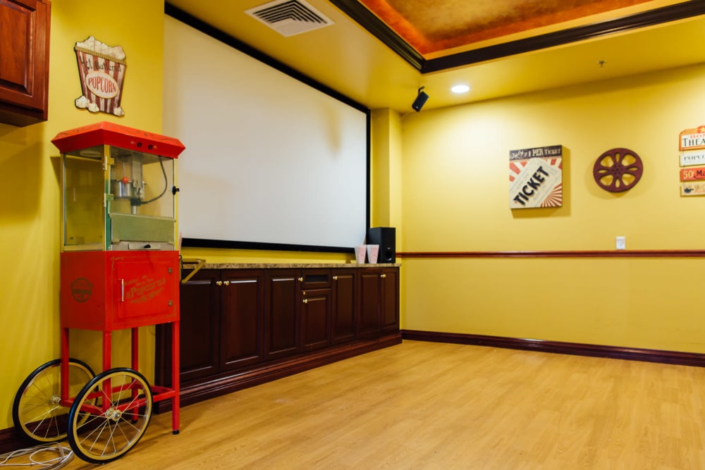 A movie theater with popcorn at The Woods of Caledonia in Racine, Wisconsin