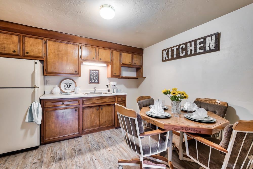 A fully equipped kitchen at Birch Creek in De Pere, Wisconsin