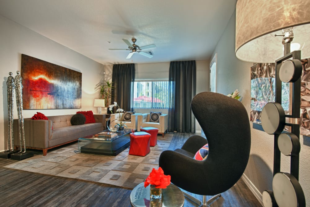 Beautiful open-concept floor plan in model home at Avenue 25 Apartments in Phoenix, Arizona