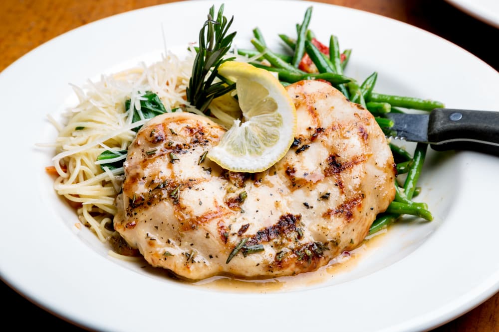 Grilled chicken and pasta at Claremont Place in Claremont, California