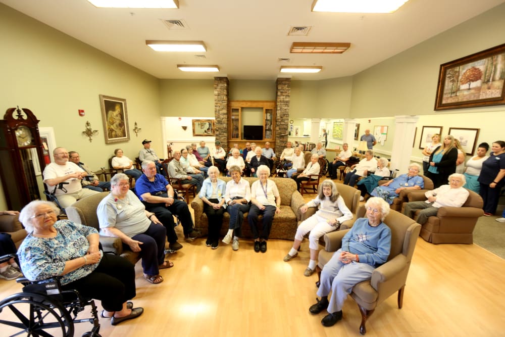 A group of residents in a community room at Providence Assisted Living in Cleveland, Mississippi.