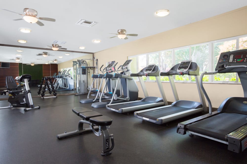 Onsite fitness center with plenty of exercise equipment at Waterstone Fremont in Fremont, California