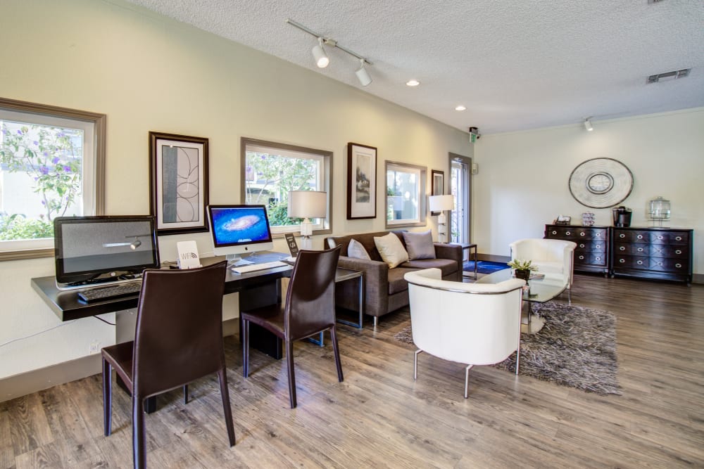 Computers for resident use in the business center at Waterstone Fremont in Fremont, California