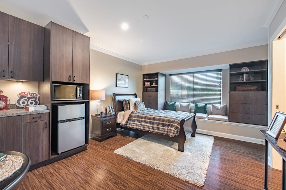 Memory care apartment with basic kitchen at Regency Palms Oxnard in Oxnard, California