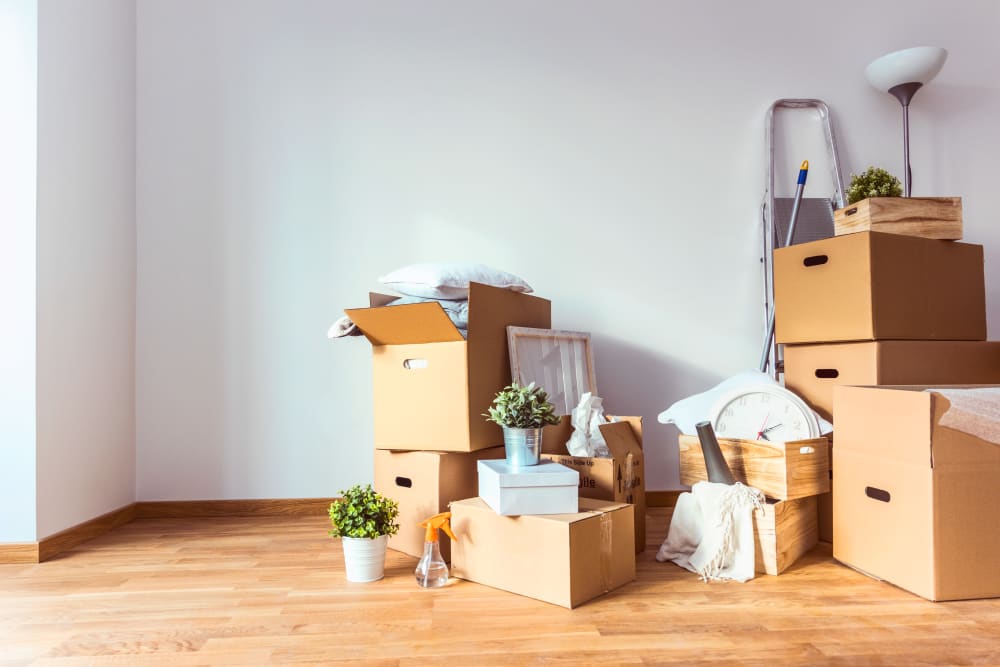 Items boxed and prepared for storage in Spring, Texas at Devon Self Storage