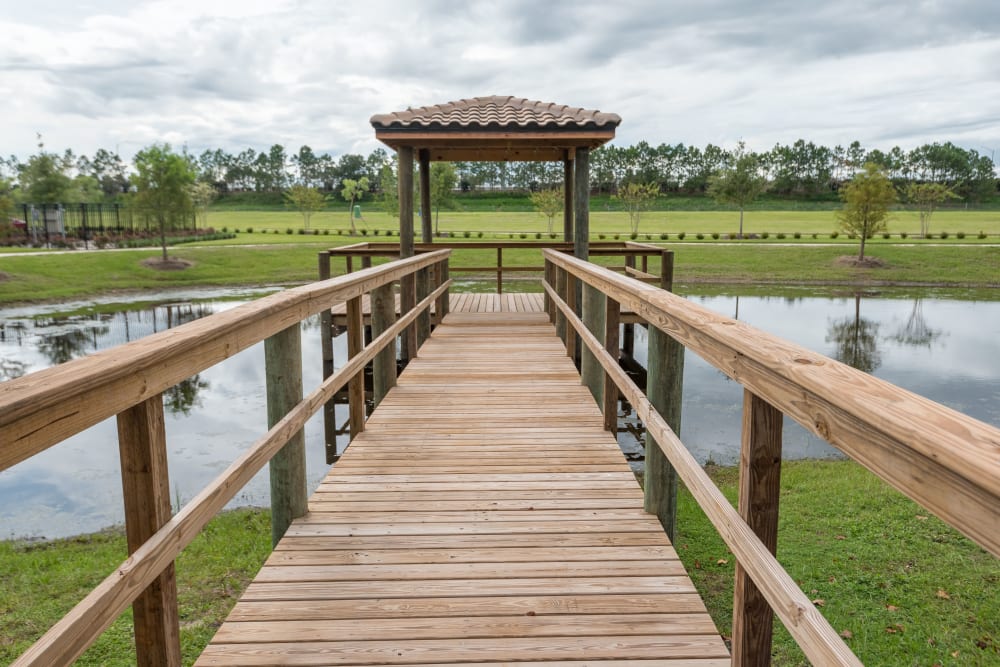Gazebo overlooking the pond at Inspired Living in Royal Palm Beach, Florida.