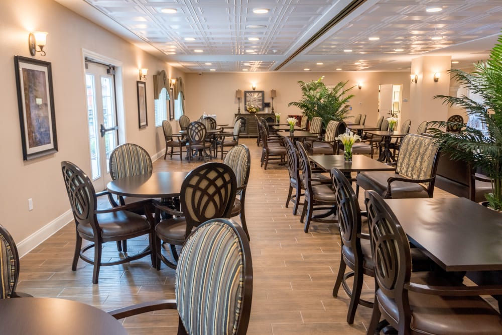 Resident dining room at Inspired Living in Royal Palm Beach, Florida.