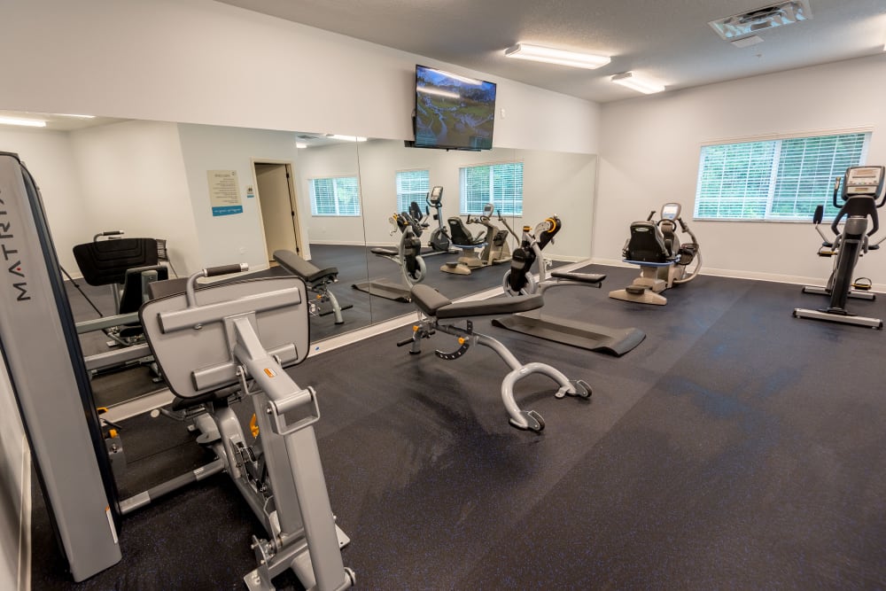 Fitness studio at Inspired Living Lewisville in Lewisville, Texas. 