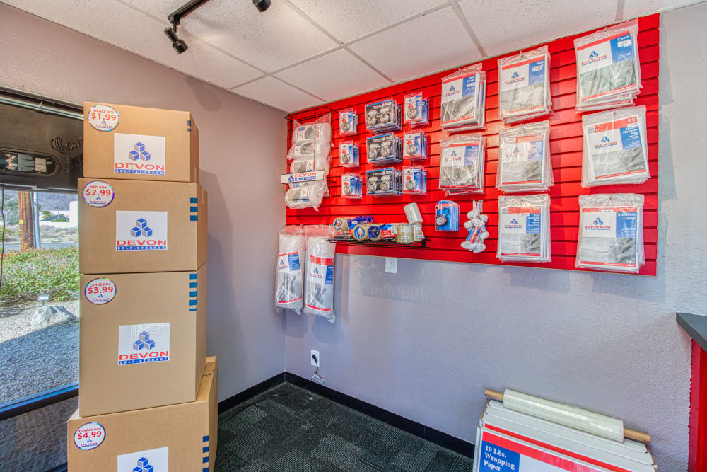 Packing supplies available at Devon Self Storage in Palm Springs, California
