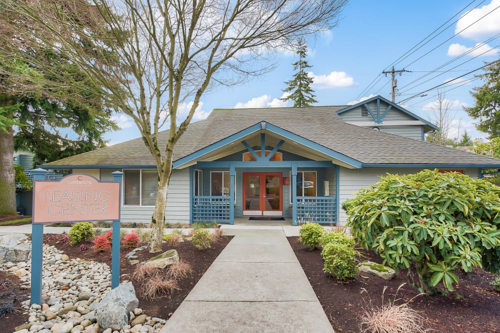 Entrance of leasing office at Copperstone Apartment Homes in Everett, WA