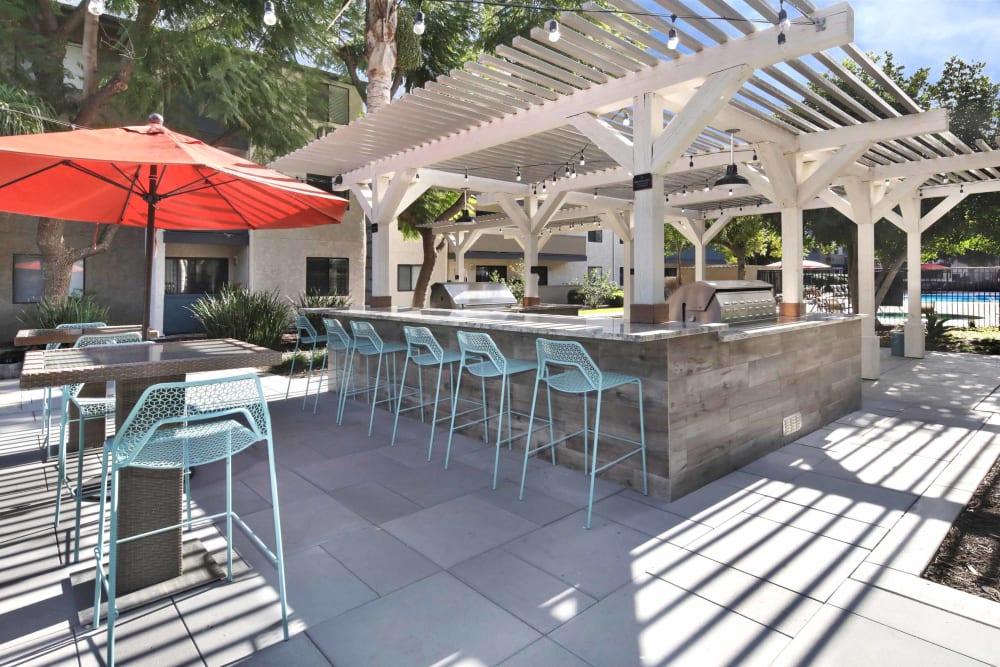 Barbecue area with gas grills at Haven Warner Center in Canoga Park, California