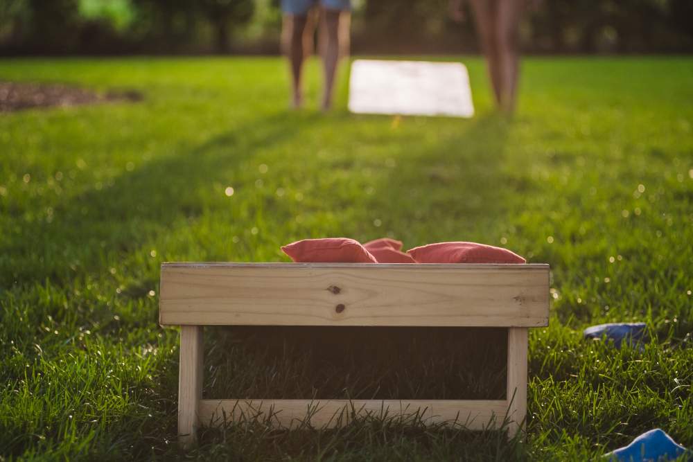 Cornhole boards on the community lawn at Springfield Apartments in Murfreesboro, Tennessee