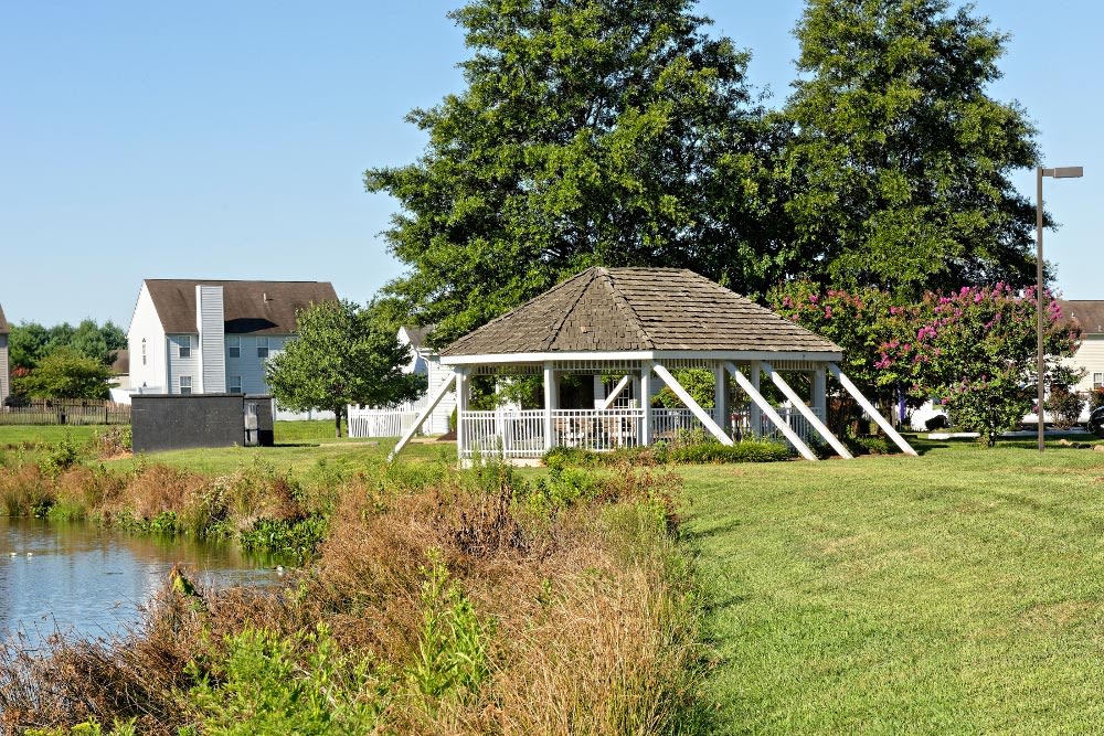 Gazebo and scenic pond at Village of Westover in Dover, Delaware