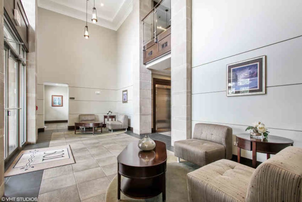Lobby area at 301 Riverwalk Place in Buffalo Grove, Illinois