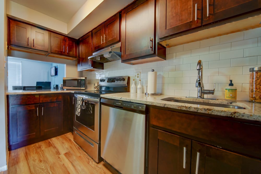 Kitchen with plenty of counter space at Beacon Pointe Apartments & Townhomes in Sparrows Point, Maryland