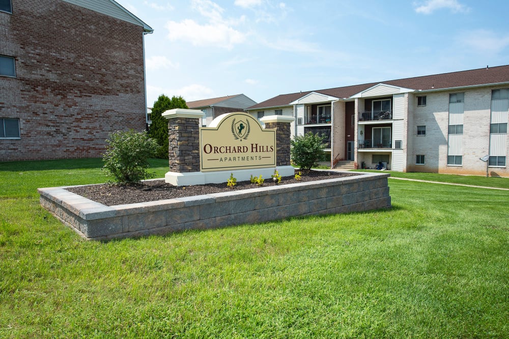Property sign at Orchard Hills Apartments in Whitehall, PA
