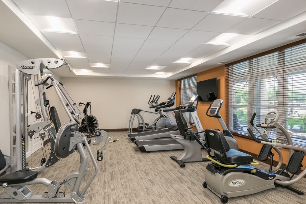 A fitness center at Applewood Pointe of Champlin at Mississippi Crossings in Champlin, Minnesota. 