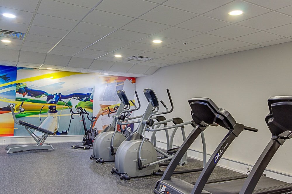 Cardio machines in Chestnut Hill Tower's fitness center in Philadelphia, Pennsylvania