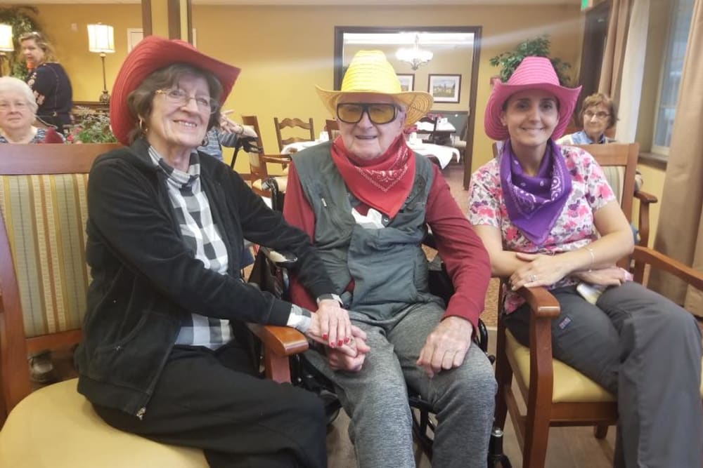 Residents in cowboy hats at The Reserve at East Longmeadow in East Longmeadow, Massachusetts