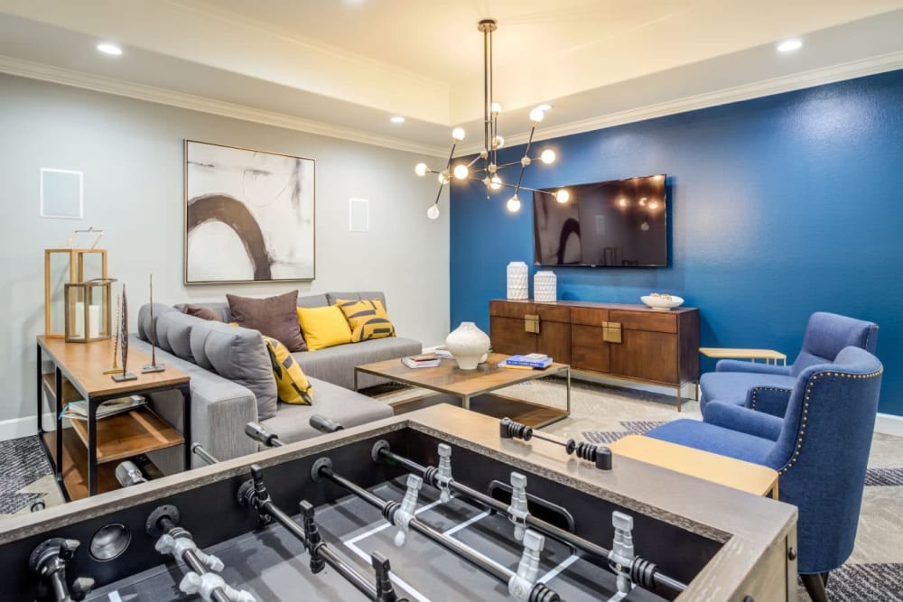 Foosball and more in the clubhouse game room at Sofi Highlands in San Diego, California