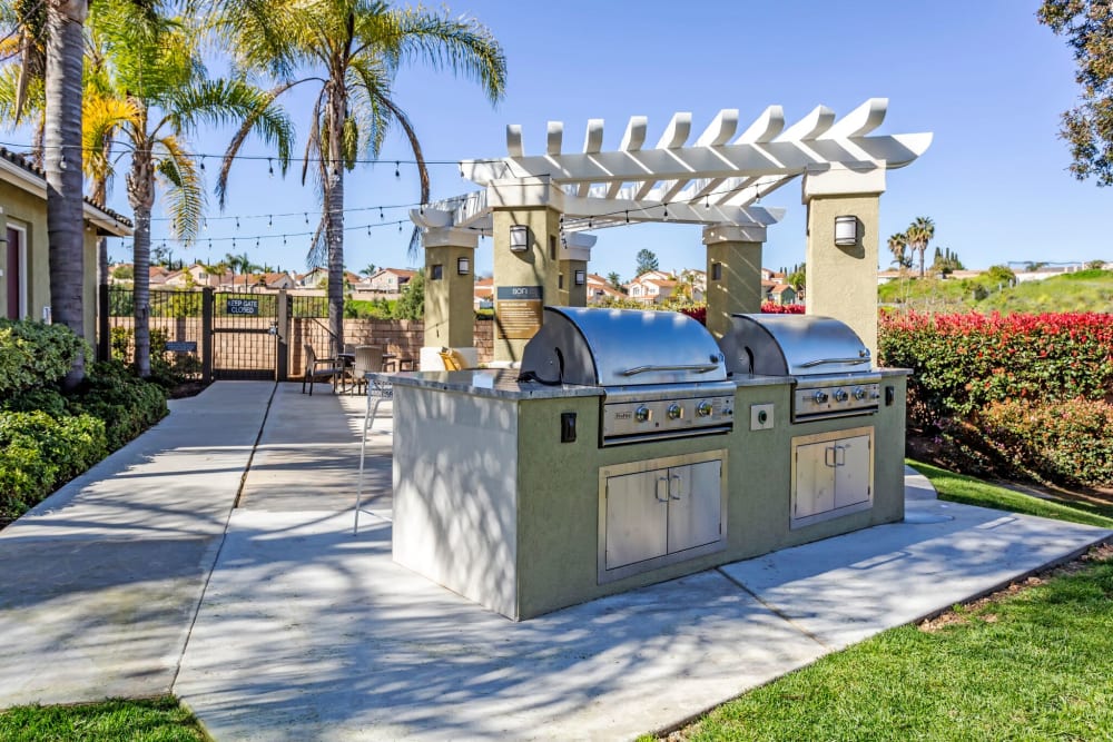 Barbecue area with gas grills at Sofi Highlands in San Diego, California