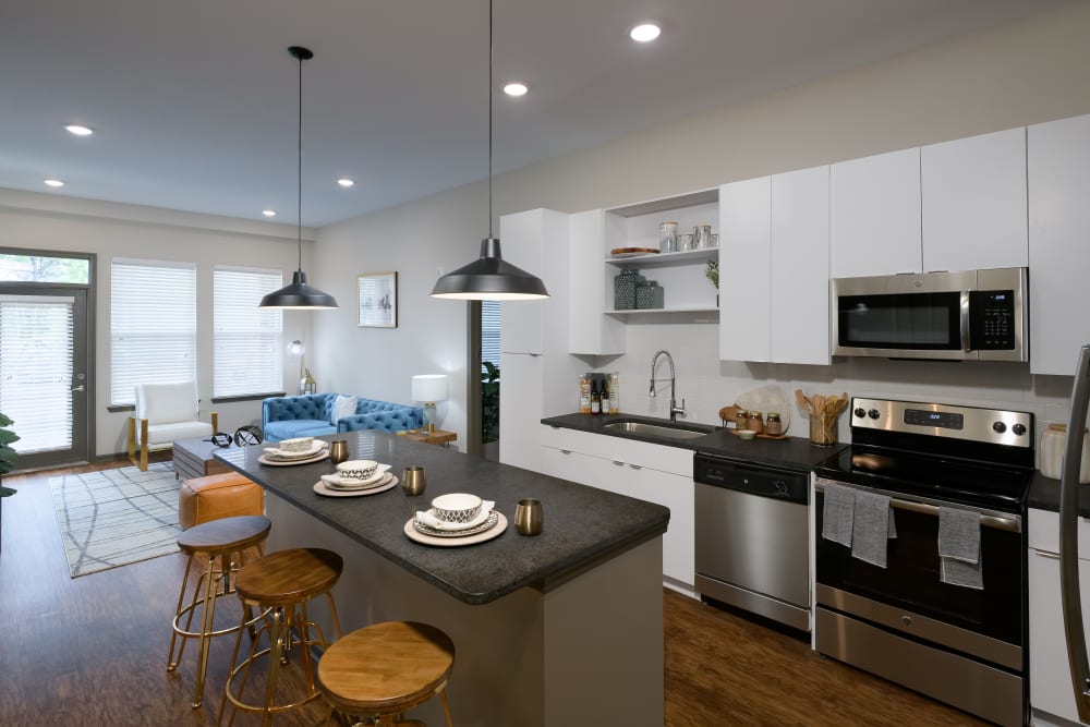 Rendering of a modern kitchen at Bluebird Row in Chattanooga, Tennessee