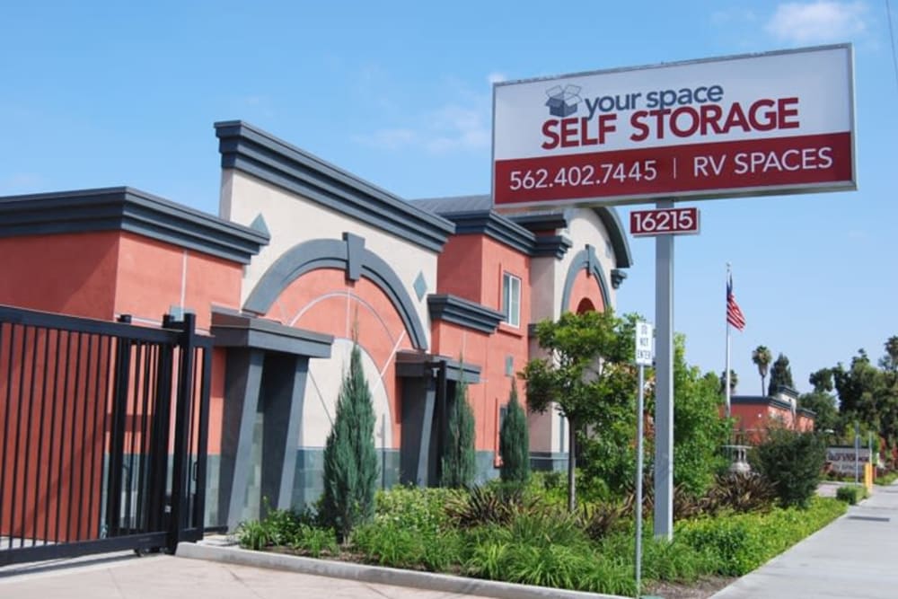Entrance gate at Your Space Self Storage in Norwalk.
