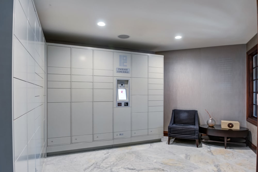 Community clubhouse locker room at Sofi at Morristown Station in Morristown, New Jersey