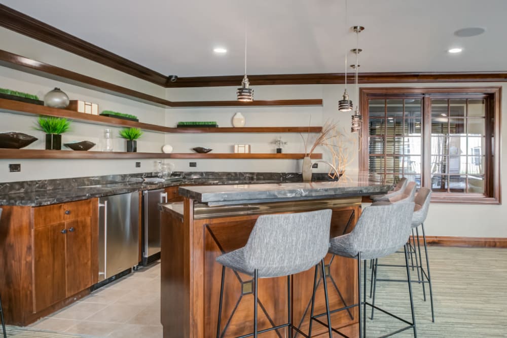 Clubhouse community space at Sofi at Morristown Station in Morristown, New Jersey