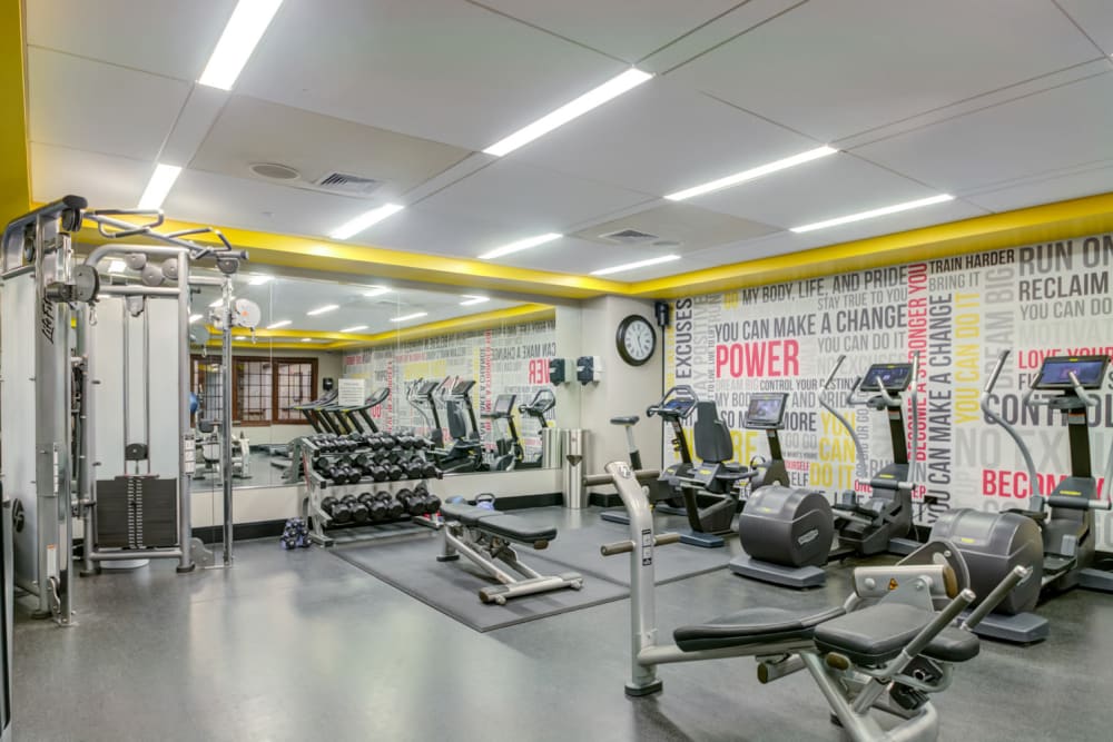 Fitness center with modern equipment at Sofi at Morristown Station in Morristown, New Jersey