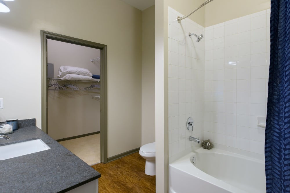 Spacious bathroom at Bluebird Row in Chattanooga, Tennessee