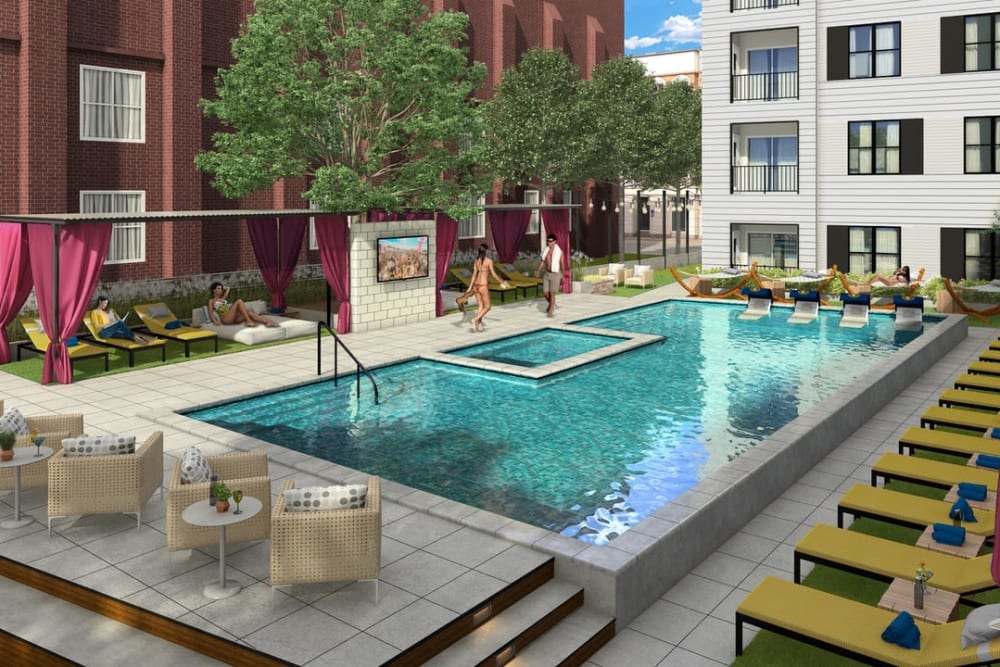 Sparkling resort style swimming pool at Steelyard in St. Louis, Missouri